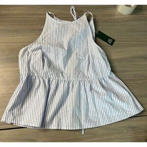 Women’s Wild Fable High-Neck Babydoll Halter Top blue and white striped Size L